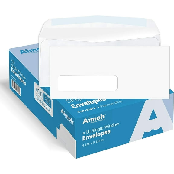 Aimoh #10 Single Left Window Envelopes with Gummed Closure, 4 1/8" x 9 1/2" 2500-Pack