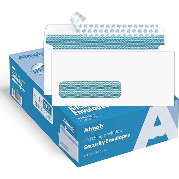 Aimoh Self-Seal #10 Security Envelopes, Single Left Window Envelopes, White, 4-1/8" x 9-1/2", 500-Count