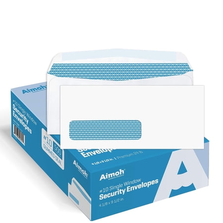 Aimoh Gummed #10 Security Envelopes, Single Left Window Envelopes, White, 4-1/8" x 9-1/2", 500-Count