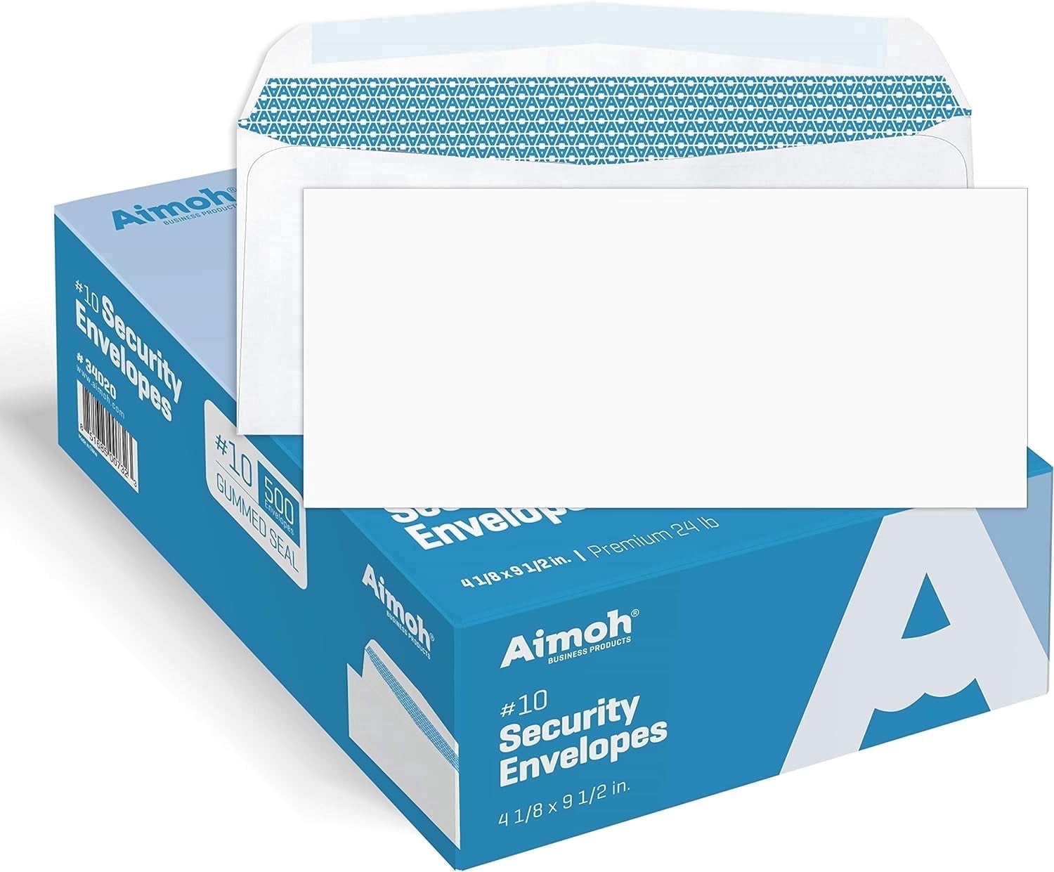 Aimoh Gummed #10 Security Envelopes, Windowless Mailing Envelopes, White, 4-1/8" x 9-1/2", 500 Count