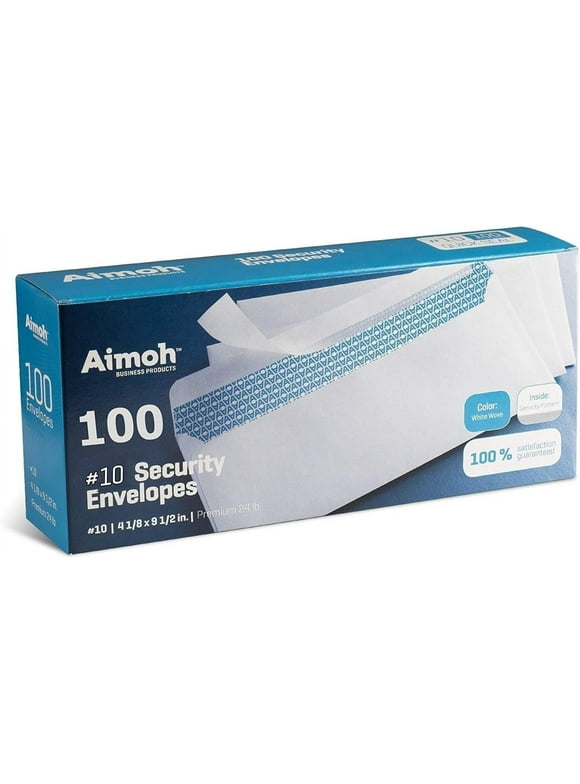 Aimoh #10 Windowless Security Envelopes with Self-Seal Adhesive Strip, 4 1/8" x 9 1/2" 100-Pack