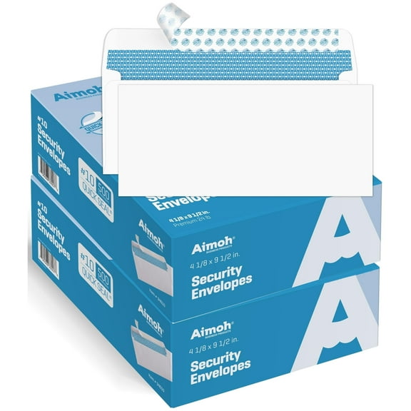 Aimoh 1000#10 Security Self-Seal Envelopes, Windowless Design, Premium Security Tint Pattern, Strong Quick-Seal Closure - EnveGuard - Size 4-1/8 x 9-1/2 Inches -White-24 LB- 1000 Count (34010-1000)