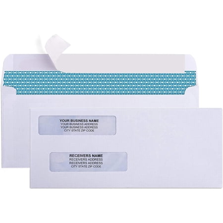 Aimoh Self-Seal #8 Security Envelopes for Business Checks, Double Window, White, 3 5/8” x 8 11/16”, 2500 Count