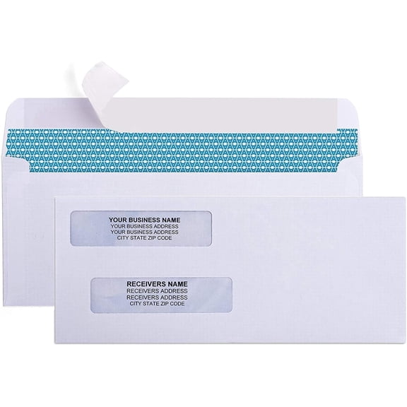 Aimoh Self-Seal #8 Security Envelopes for Business Checks, Double Window, White, 3 5/8” x 8 11/16”, 2500 Count