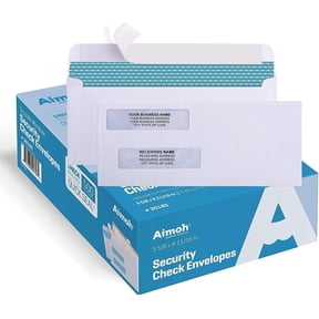 Aimoh Self-Seal #8 Security Envelopes for Business Checks, Double Window, White, 3 5/8” x 8 11/16”, 500 Count