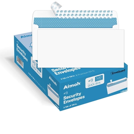 Aimoh Self-Seal Closure #9 Security Business Envelopes, Windowless Mailing Envelopes, White, 3-7/8" x 8-7/8", 500 Count