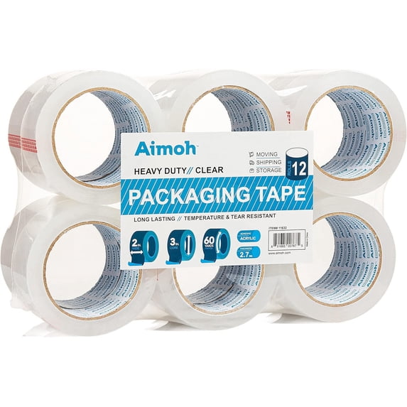 Aimoh Heavy Duty Clear Packing Tape for Shipping and Moving, 60 Yard with 3” Core, 12 Rolls