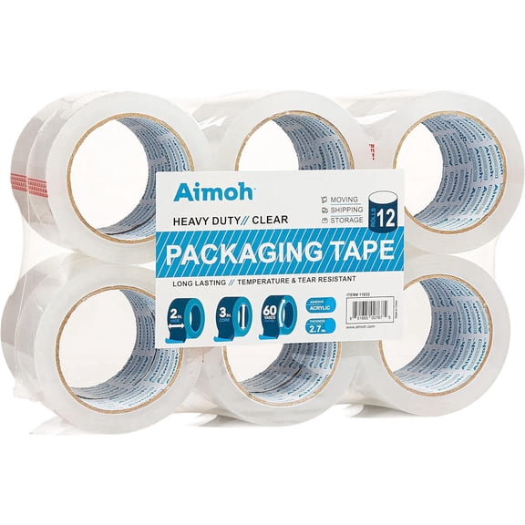 Aimoh Heavy Duty Clear Packing Tape for Shipping and Moving, 60 Yard with 3” Core, 12 Rolls
