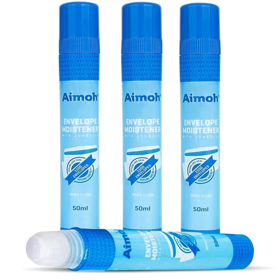 Aimoh Envelope Moistener with Adhesive, Fast-Drying Glue Stick for Envelopes, 4 Pack
