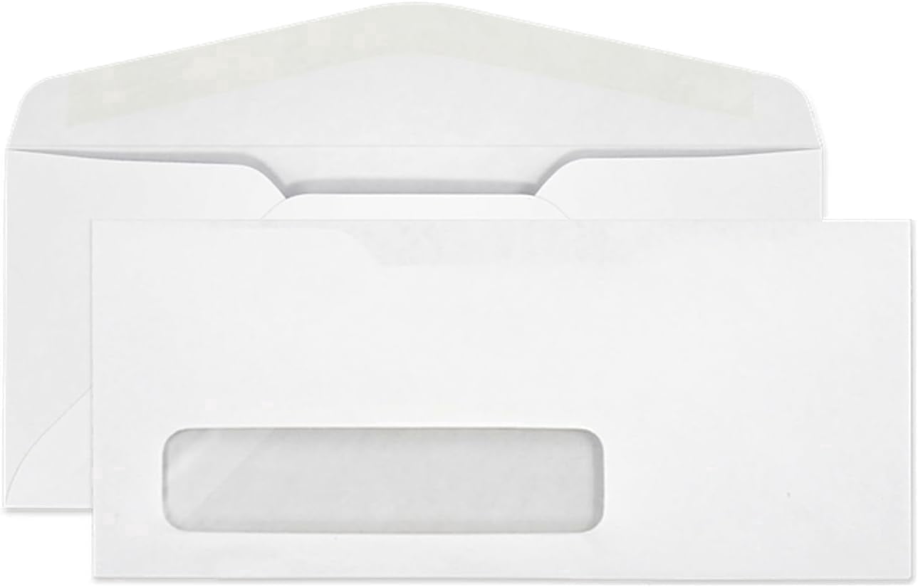 Aimoh Gummed Closure #9 Mailing Envelopes, Single Left Window Security Envelopes, White, 3-7/8" x 8-7/8", 500 Count