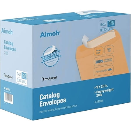 Aimoh Self-Seal Brown Kraft Catalog Mailing Envelopes, Catalog Business Envelopes, 9”x12” 250 Count