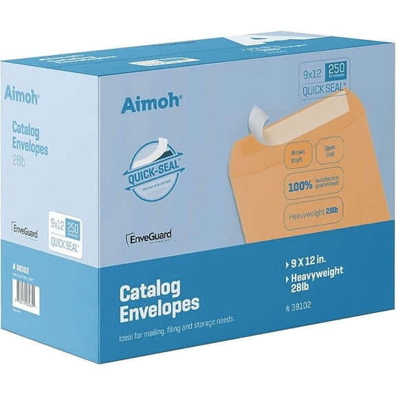 Aimoh Self-Seal Brown Kraft Catalog Mailing Envelopes, Catalog Business Envelopes, 9”x12” 250 Count