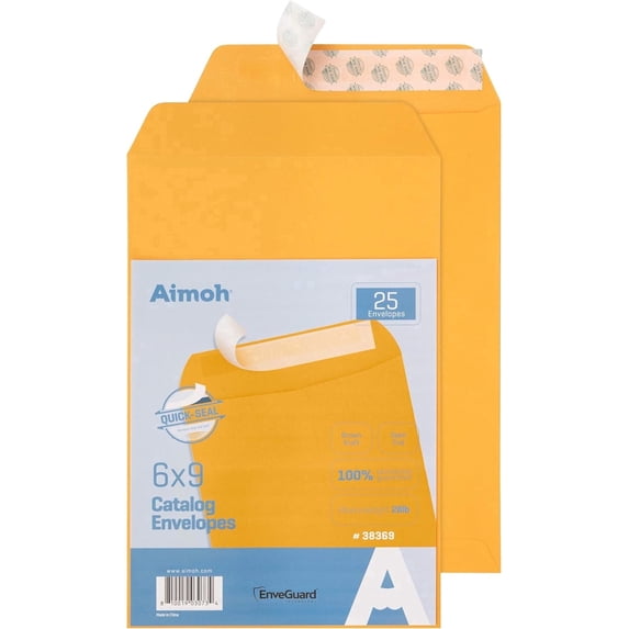 Aimoh Self-Seal Brown Kraft Catalog Security Envelopes, Security-Tinted Mailing Envelopes, 6” x 9”, 1000 Count