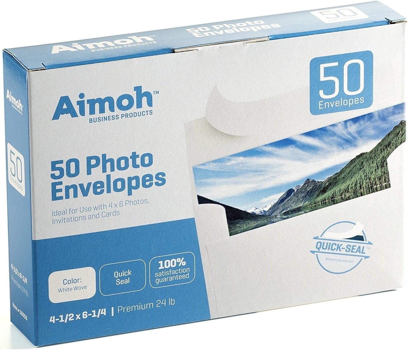 Aimoh White A4 Photo Card Envelopes with Strong Self-Seal Closure, 4.5 x 6.25 50-Pack