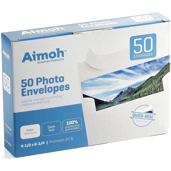Aimoh Self-Seal A4 Photo Mailing Envelopes, Printer-Compatible Invitation Envelopes, White, 4.5” x 6.25”, 50 Count