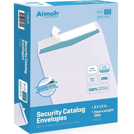 Aimoh Self-Seal Catalog Security Envelopes, Security-Tinted Mailing Envelopes, 9” x 12”, White, 100 Count