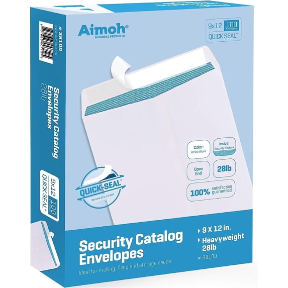 Aimoh Self-Seal Catalog Security Envelopes, Security-Tinted Mailing Envelopes, 9” x 12”, White, 500 Count