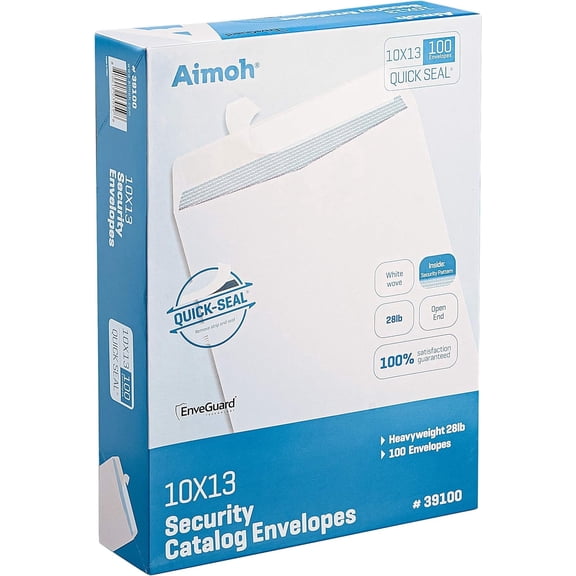 Aimoh Self-Seal Catalog Security Envelopes, Security-Tinted Mailing Envelopes, 10” x 13”, White, 100 Count