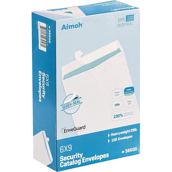 Aimoh Self-Seal Catalog Security Envelopes, Security-Tinted Mailing Envelopes, 6” x 9”, white, 100-Count