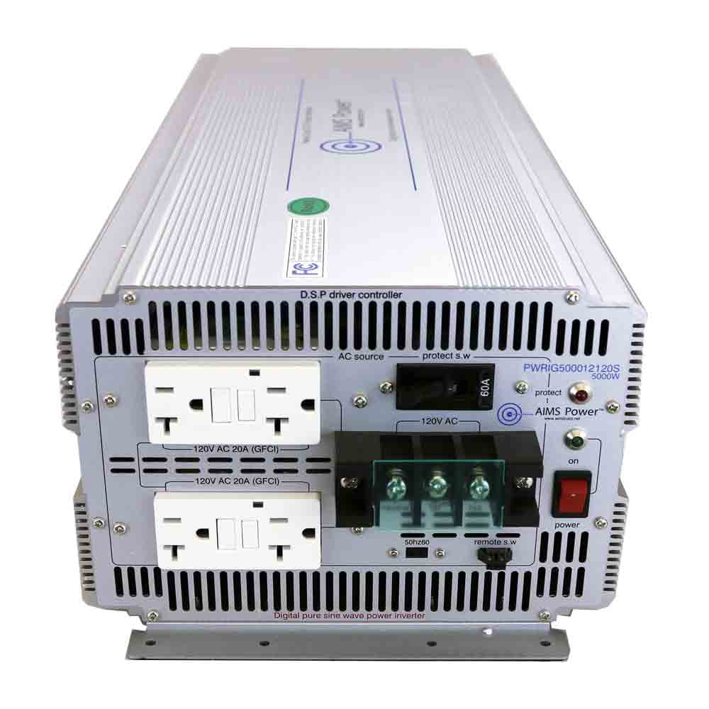 Aims Power PWRIG500012120S 5000W 12V DC to 120V AC Industrial Pure Sine Inverter