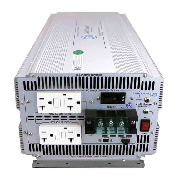 AIMS Power 5000W Pure Sine Power Inverter 12VDC to 120VAC Industrial Grade for Heavy Duty Tools, Job Sites, and RVs