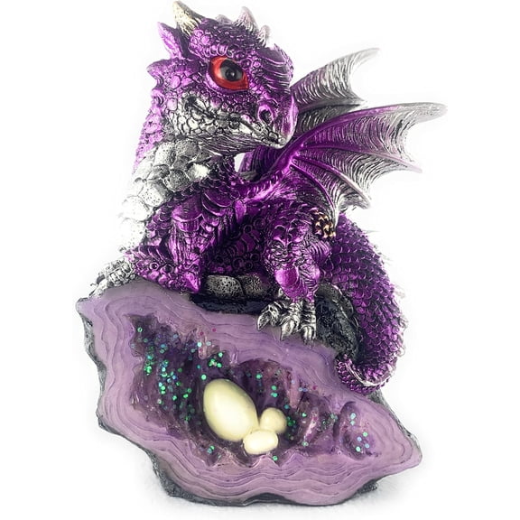 Ain't   Dragon Statue Medieval  Dragon wh  Egg Nest Decorative Figurine Geode Sparkling  Cave Dragon Figurine Collectible Fantasy, Dark Purple 4(L) 2(W) 5(H)