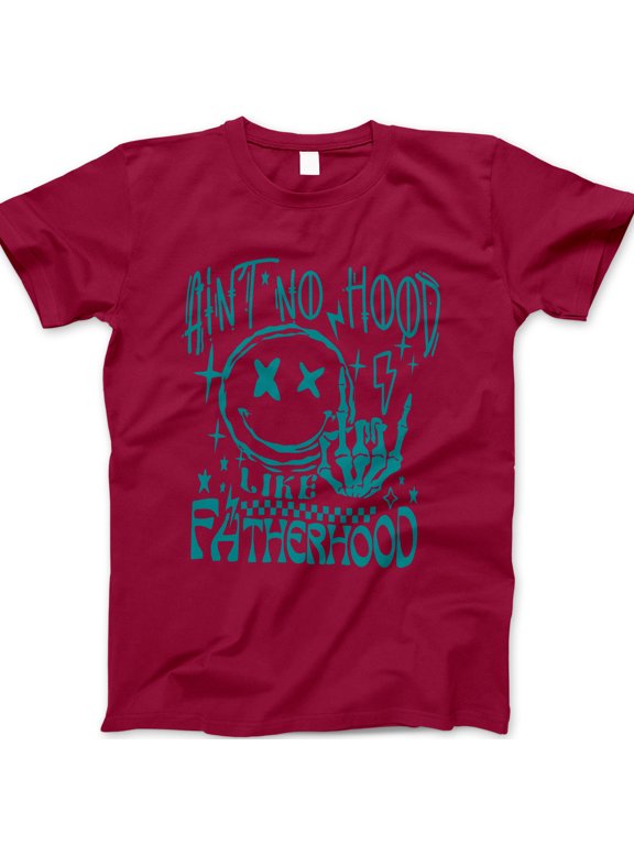 Ain’t No Hood Like Fatherhood T-Shirt – Funny Skeleton Hand Smiley Face Dad Tee – Cool Father’s Day Gift for Men – Edgy Graphic Shirt for Dads and Fathers