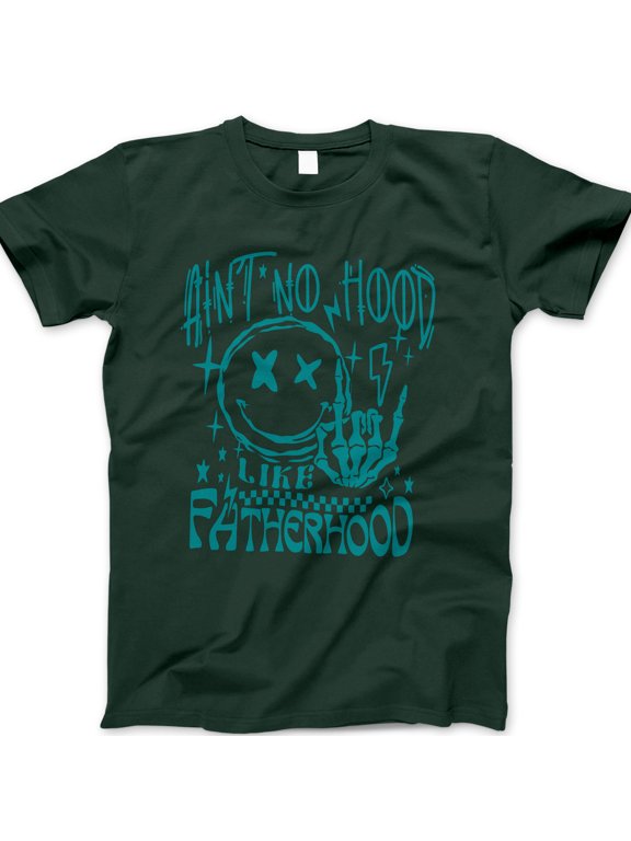 Ain’t No Hood Like Fatherhood T-Shirt – Funny Skeleton Hand Smiley Face Dad Tee – Cool Father’s Day Gift for Men – Edgy Graphic Shirt for Dads and Fathers