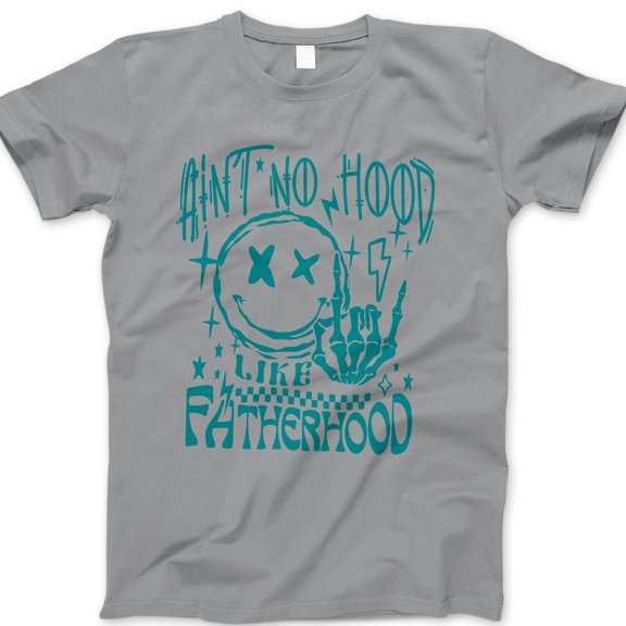 Ain’t No Hood Like Fatherhood T-Shirt – Funny Skeleton Hand Smiley Face Dad Tee – Cool Father’s Day Gift for Men – Edgy Graphic Shirt for Dads and Fathers