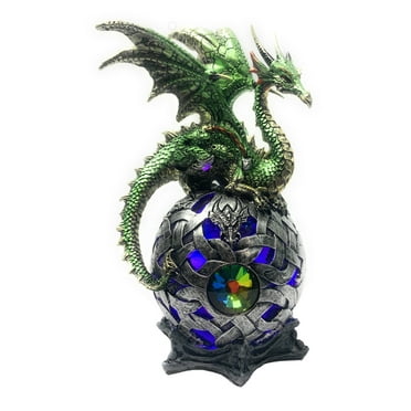 Ain’t It Nice Dragon Statue On Light Up LED Orb Cycling Through Many Vibrant Colors Collectible Dragon Figurine Fantasy Décor, Green 4(L) X 4(W) X 8(H) inches (Batteries Included)