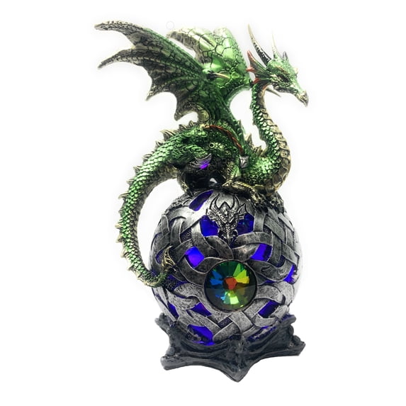 Ain’t It Nice Dragon Statue On Light Up LED Orb Cycling Through Many Vibrant Colors Collectible Dragon Figurine Fantasy Décor, Green 4(L) X 4(W) X 8(H) inches (Batteries Included)