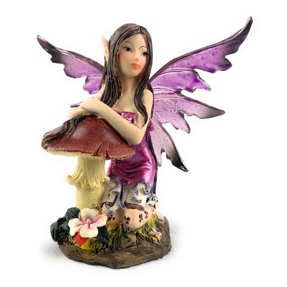 Ain’t It Nice Fairy Figurine Purple with Clear Wings and Patterned Socks Enjoying Nature Surrounded by Flowers Collectible Fairy Statue Fantasy Décor Sculpture, 4.5(L) X 2(W) X 4.5(H) Inches