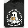 thumbnail image 1 of Ain't No Ghost Like The Holy Ghost T-Shirt Women's Christian Halloween Tee Checkered Graphic Top, 1 of 6