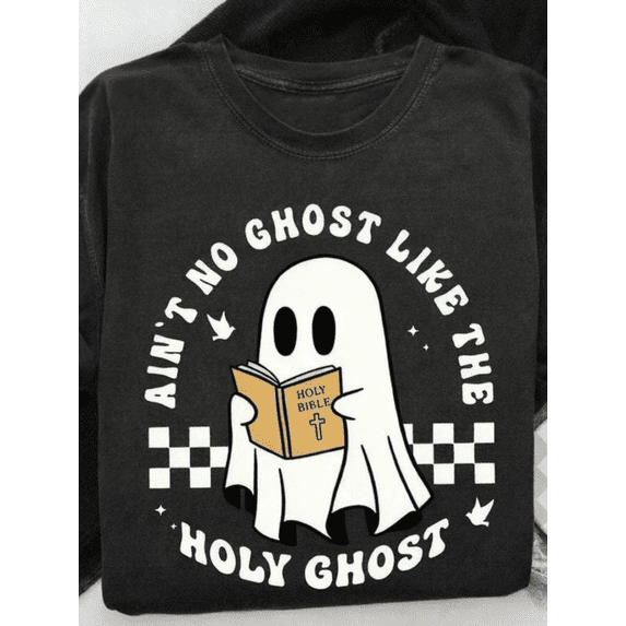 Ain't No Ghost Like The Holy Ghost T-Shirt Women's Christian Halloween Tee Checkered Graphic Top
