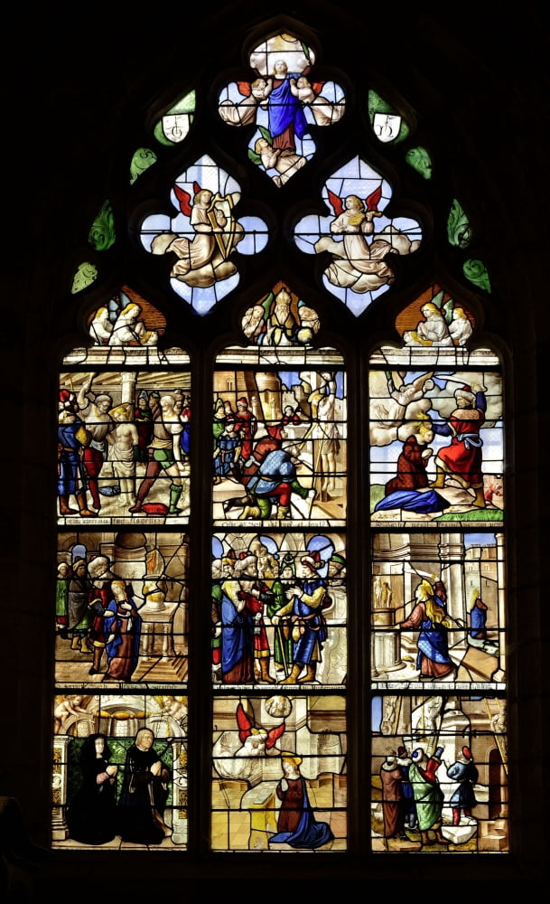 Ained-Glass Window Of The Saint Barbara Chapel In Collegiate Church Of Notre-Dame De Semur-En-Auxois Canvas Art - (18 x 24)