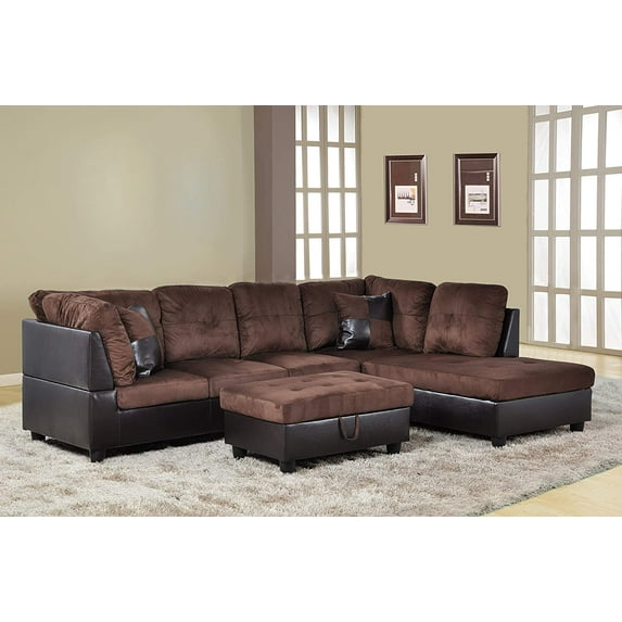 Ainehome 103.5" W Sectional Sofa, Chocolate Microfiber Living Room Set