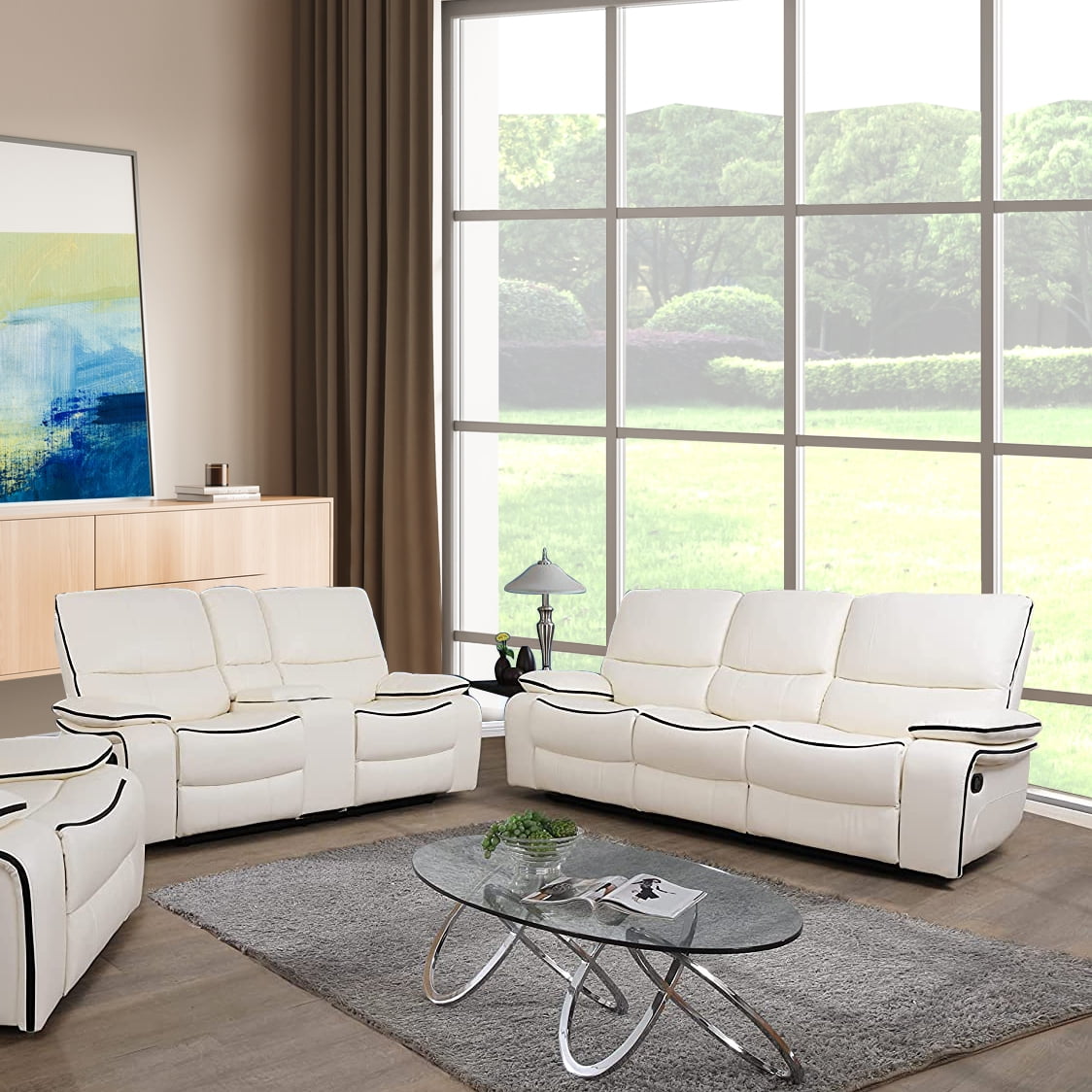 Ainehome 2 Pieces Faux Leather Reclining Configurable Living Room Set ...