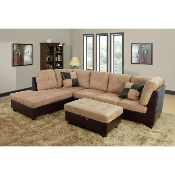 Ainehome 3 PCS Living Room Set, Sectional Sofa Set, Sectional Sofa in Home, with Storage Ottoman and Matching Pillows (Left Hand Facing, Beige)