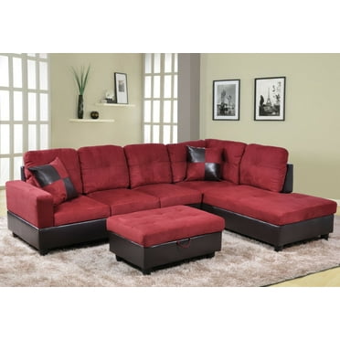 Ainehome 3 PCS Living Room Set, Sectional Sofa Set, Sectional Sofa in Home, with Storage Ottoman and Matching Pillows (Right Hand Facing, Red)