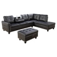 thumbnail image 1 of Pon Living 97.2" W Black Faux Leather Sectional Sofa with Ottoman, 1 of 7