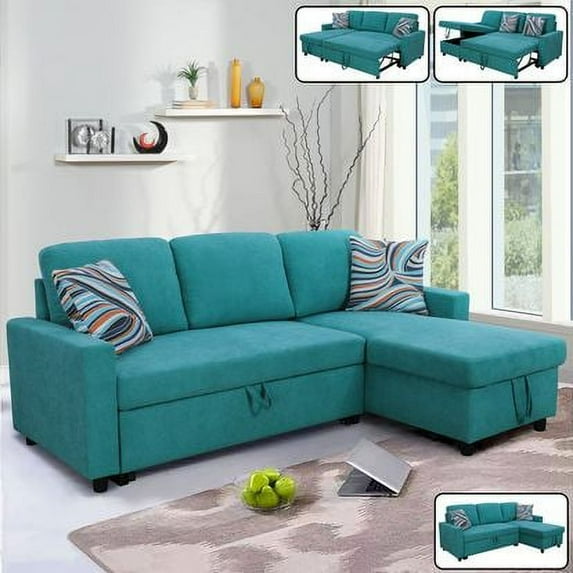 Ainehome Convertible Sectional Sofa Sleeper with Storage Chaise - 2 in 1 L-Shaped Futon Sofa Couch with Fabric Upholstery for Living Room, Green