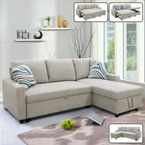 Ainehome Convertible Sectional Sofa with Storage Chaise - 2 in 1 L-Shaped Sectional Sofa Sleeper with Fabric Upholstery for Living Room, Grey