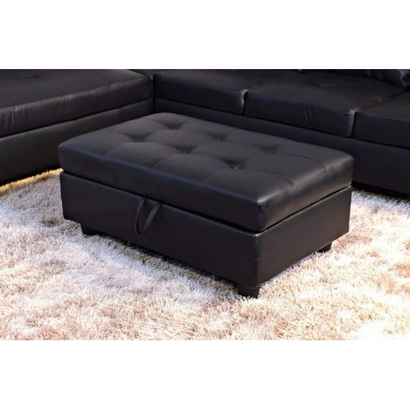 Ainehome Faux Leather Storage Ottoman Bench Rectangular Footrest with Foam Padded Seat, Black