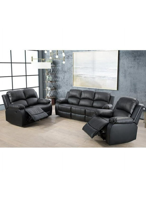 Ainehome Furniture 3-Pieces Recliner Sectional Sofa Set, Reclining Living Room Sofa, Loveseat, Chair (Black, Living Room Set 3+2+1)