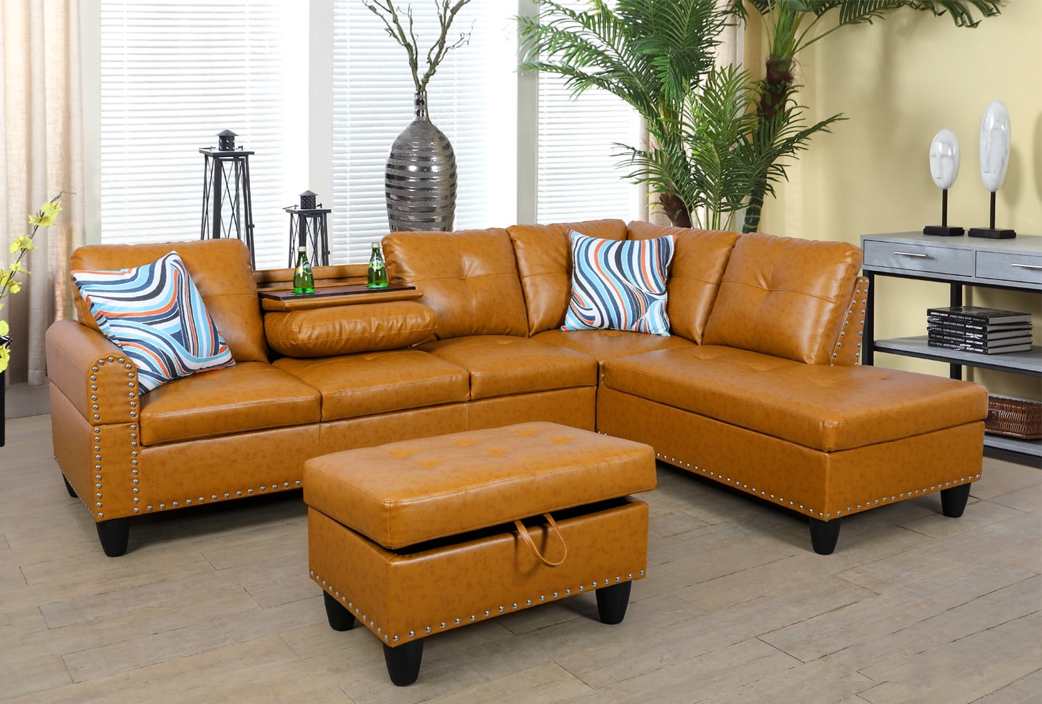 Ginger faux leather sectional deals