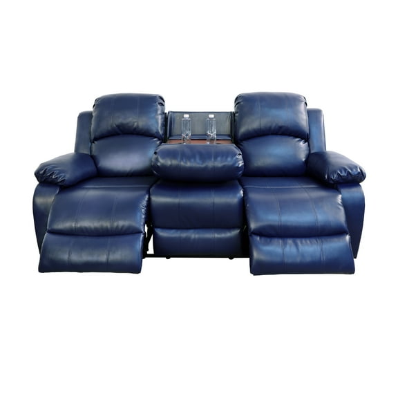 Ainehome Furniture Recliner Sofa,Blue Bonded Leather Sofa Couch