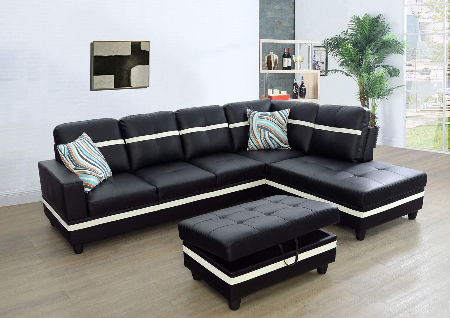 Ainehome Furniture Sectional Sofa Set, Living Room Sofa Set, Leather Sectional Sofa(Right Hand Facing, Dark Grey)