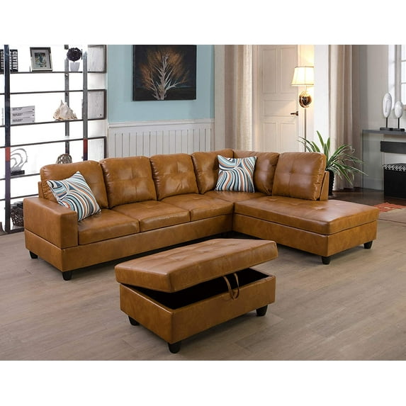 Ainehome Furniture Sectional Sofa Set, Living Room Sofa Set, Leather Sectional Sofa(Right Hand Facing, Ginger)