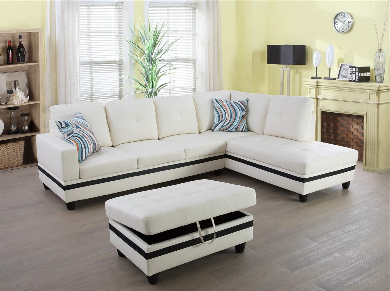 Ainehome Furniture Sectional Sofa Set, Living Room Sofa Set, Leather Sectional Sofa(Right Hand Facing, White)