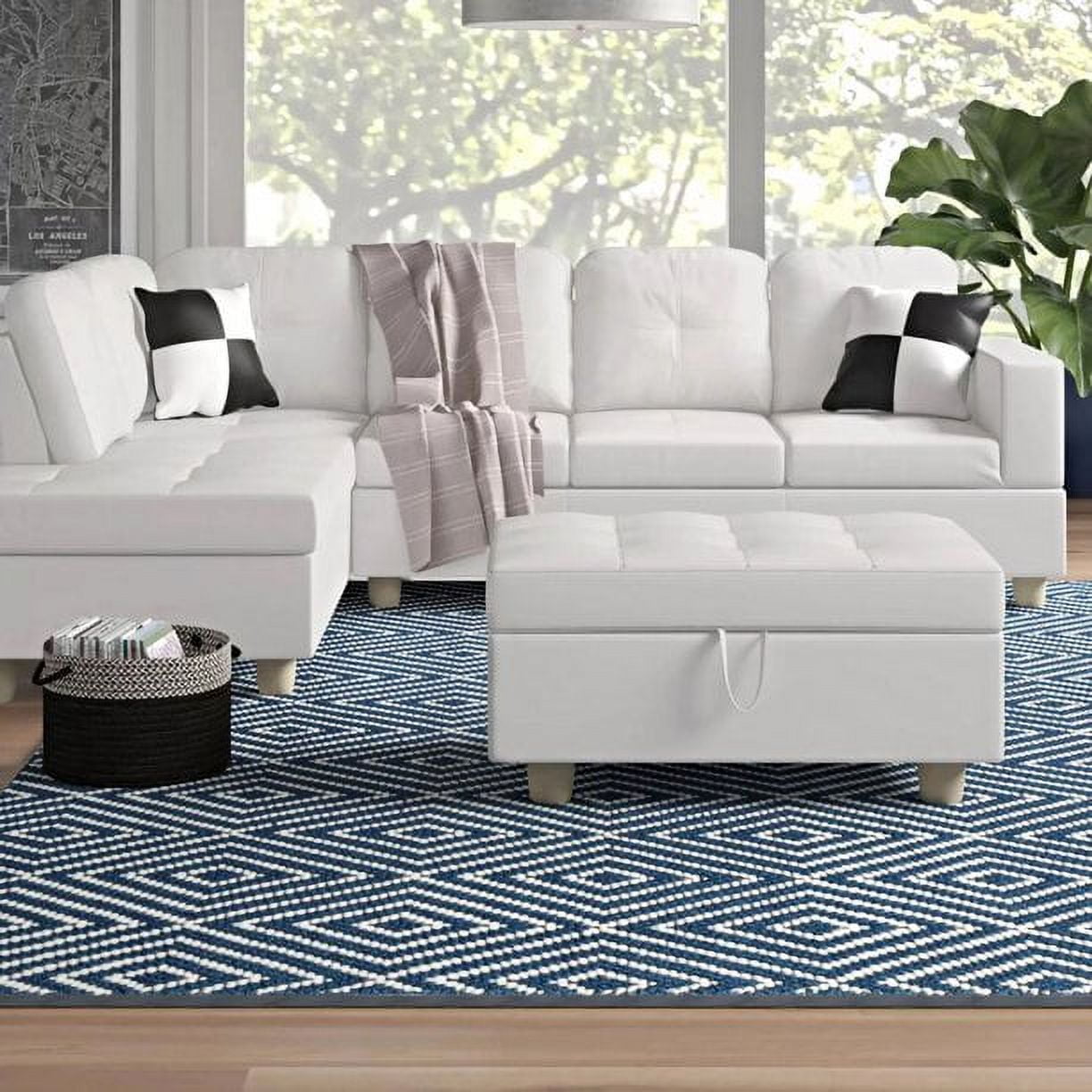 Modern Furniture White Leather Sectional Sofa With Ottoman | Cabinets ...